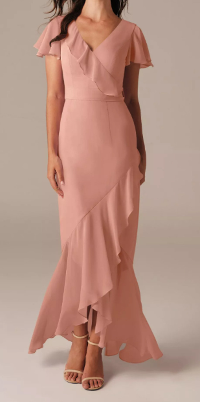 AW BRIDAL SZ 2 XS rose pink chiffon Celia bridesmaid party maxi dress NEW 0B4